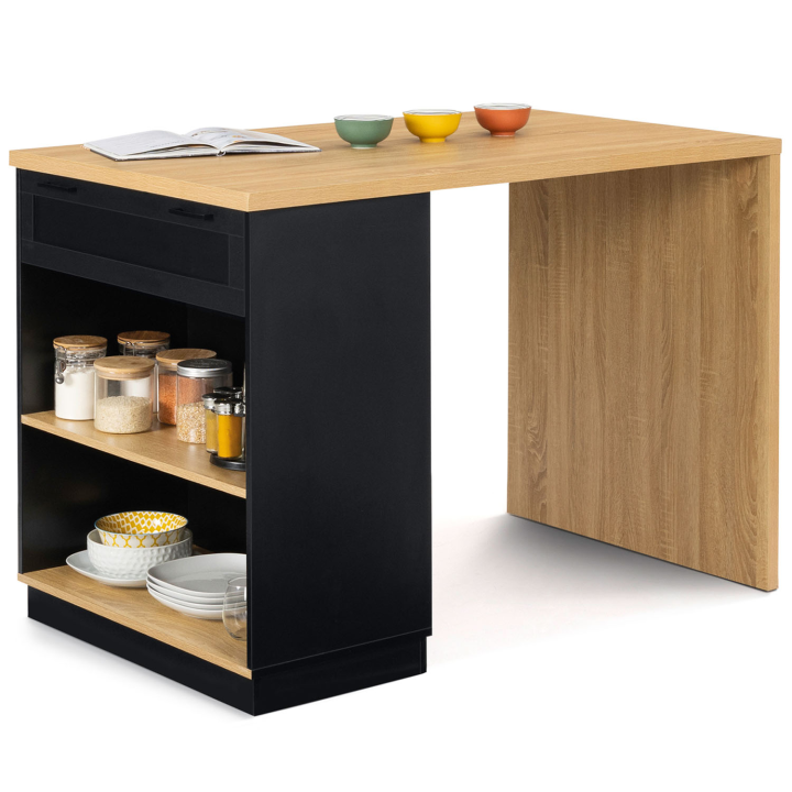 Ilot central mange-debout 4 personnes VITO 130 cm noir et plateau bois