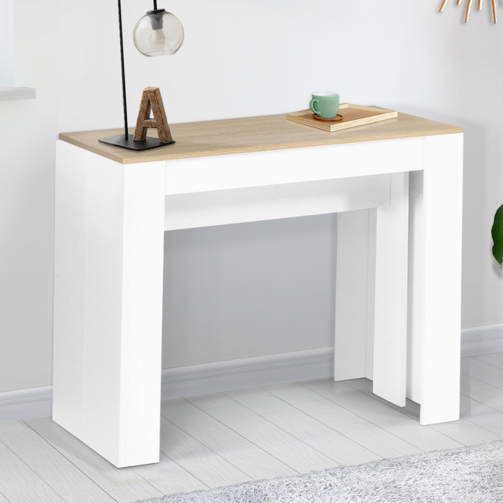 Table console extensible ORLANDO 10 personnes 235 cm bois blanc et façon hêtre