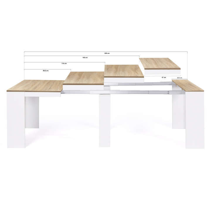 Table console extensible ORLANDO 10 personnes 235 cm bois blanc et façon hêtre