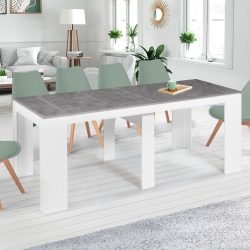 Table console extensible ORLANDO 10 personnes 235 cm bois blanc et effet  béton