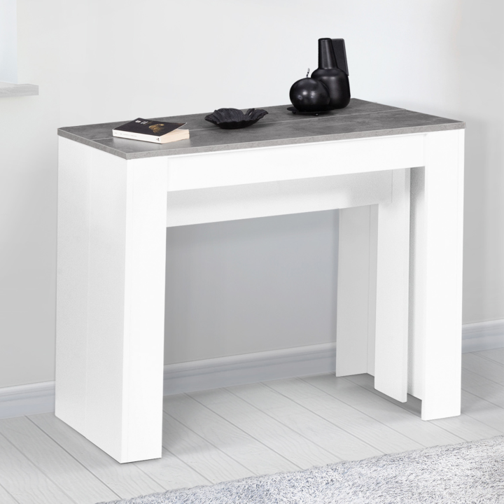 Mesa consola extensible para 10 personas, madera blanca y efecto hormigón - ORLANDO | ID Market