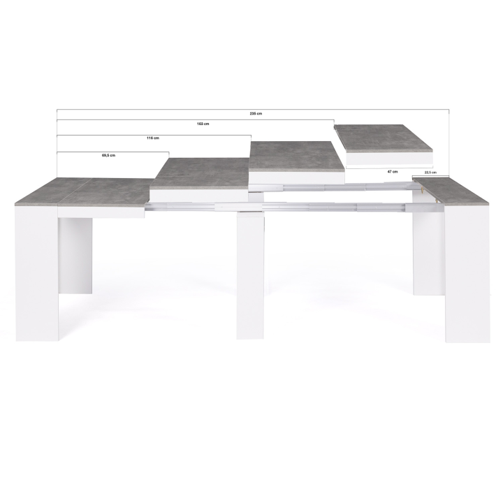 Table console extensible ORLANDO 10 personnes 235 cm bois blanc et effet  béton