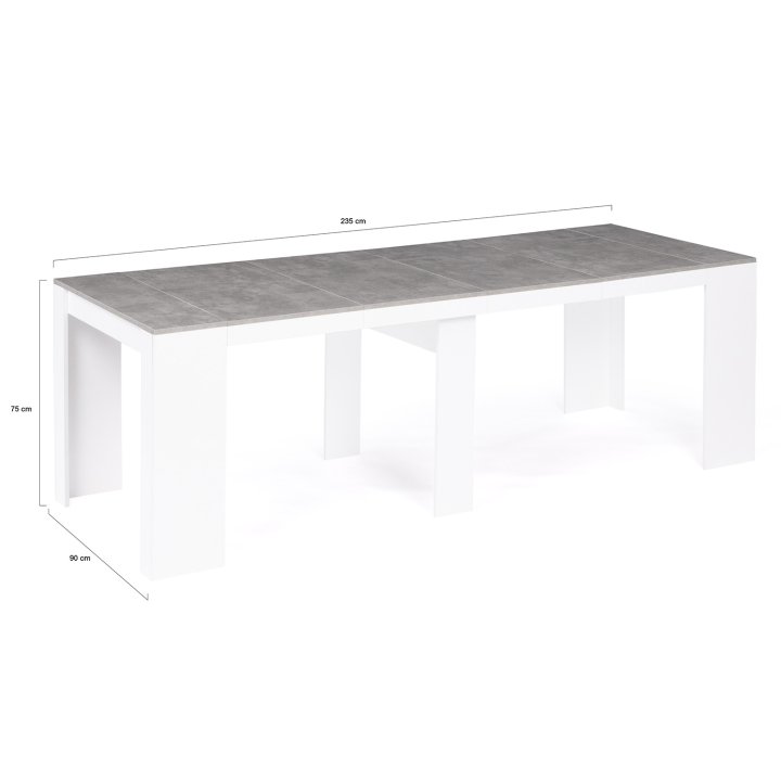 Table console extensible ORLANDO 10 personnes 235 cm bois blanc et effet  béton