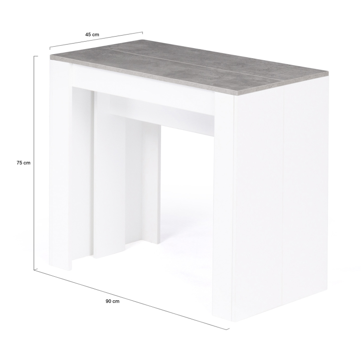 Table console extensible ORLANDO 10 personnes 235 cm bois blanc et effet  béton