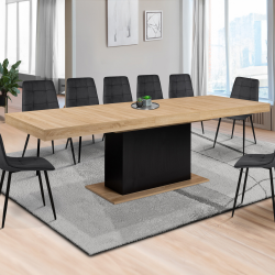 Mesa de comedor extensible de madera y negro para 10-12 personas - EDEN | ID Market