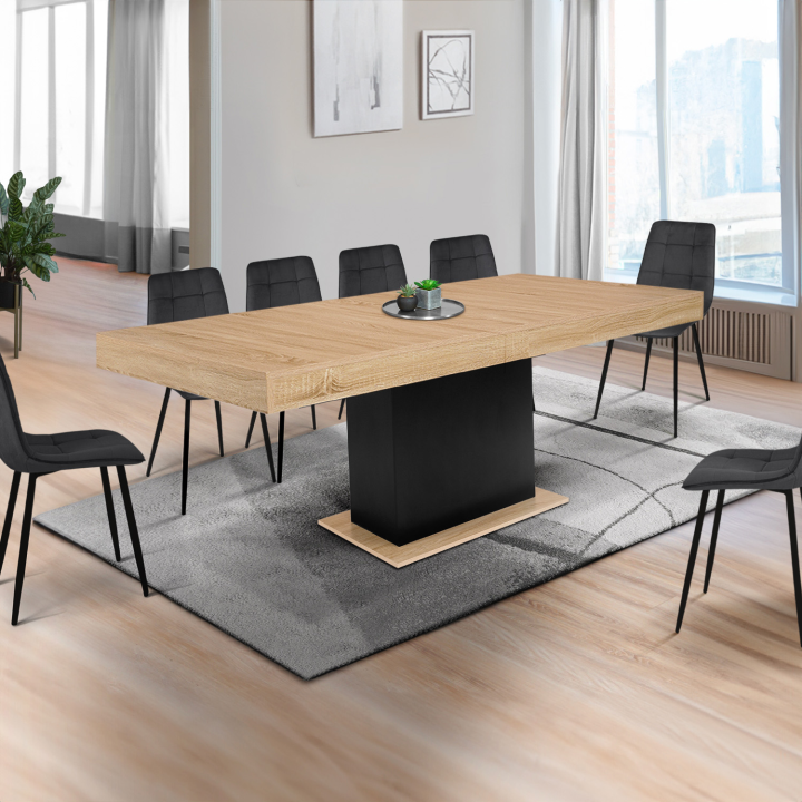 Mesa de comedor extensible de madera y negro para 10-12 personas - EDEN | ID Market