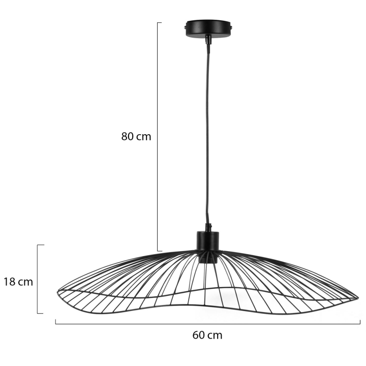 Suspension filaire en métal noir diamètre 60 cm