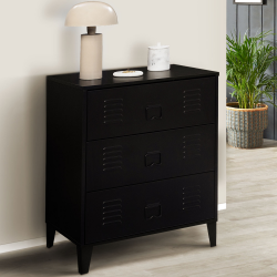 Commode ESTER 3 tiroirs métal noir design industriel