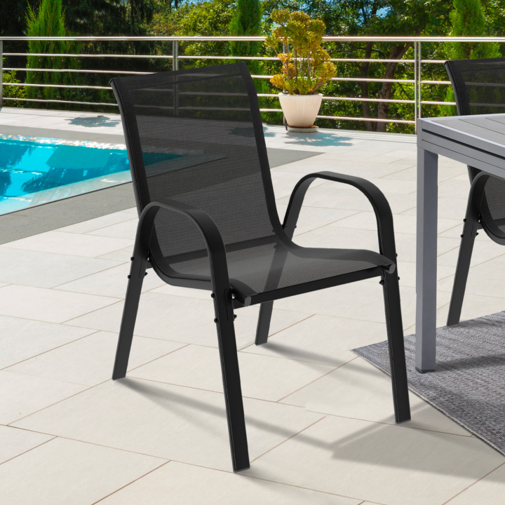 Lot de 4 chaises de jardin LYMA métal et textilène empilables noires