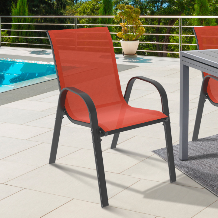 Lot de 6 chaises de jardin LYMA métal et textilène empilables terracotta