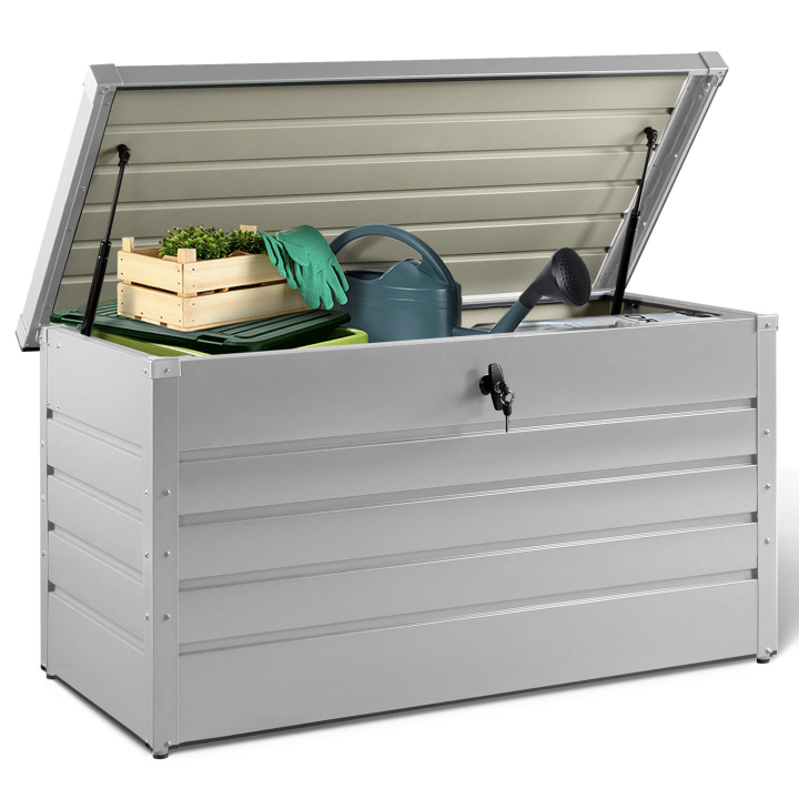 Caja de almacenaje exterior impermeable 350L metal gris claro | ID Market