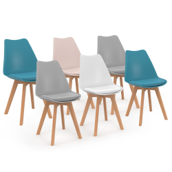 Lot de 6 chaises scandinaves SARA mix color pastel rose, blanc, gris clair x2, bleu x2