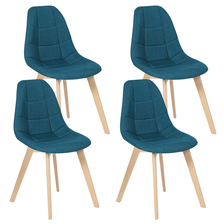 Lot de 4 chaises scandinaves GABY bleues en tissu pour salle à manger