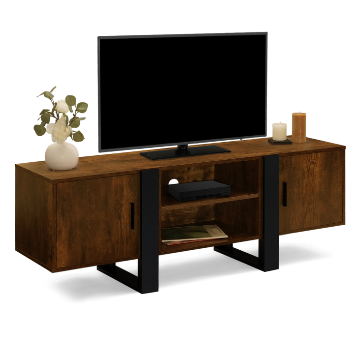 Meuble TV 140 cm PHOENIX 2 portes bois effet vieilli et noir