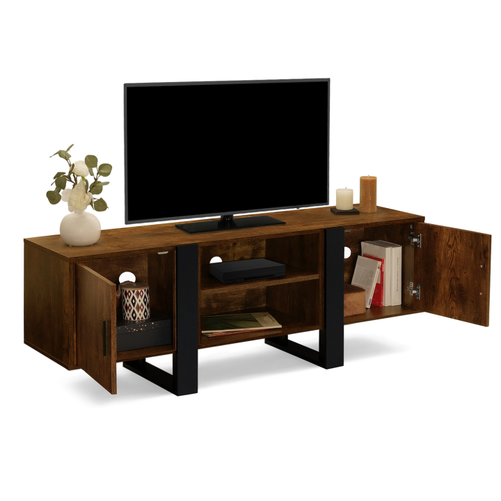 Meuble TV 140 cm PHOENIX 2 portes bois effet vieilli et noir