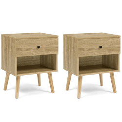 Lot de 2 tables de chevet EMMIE 1 tiroir scandinaves hêtre