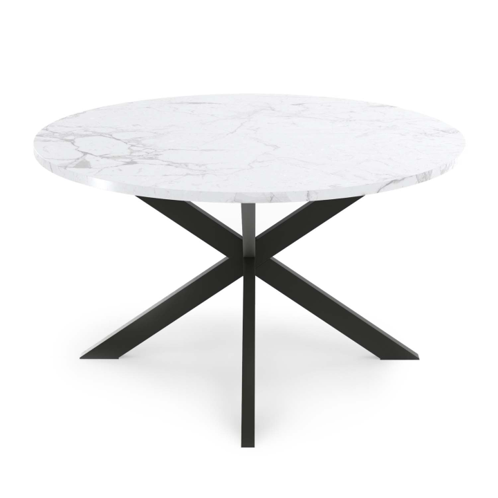 Table basse ALASKA ronde 70 cm plateau effet marbre blanc et  pied araignée métal noir