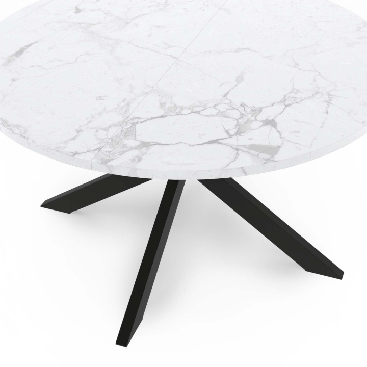 Table basse ALASKA ronde 70 cm plateau effet marbre blanc et  pied araignée métal noir