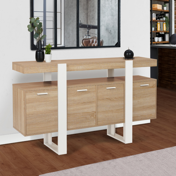 Buffet 160 cm PHOENIX XXL 4 portes bois et blanc