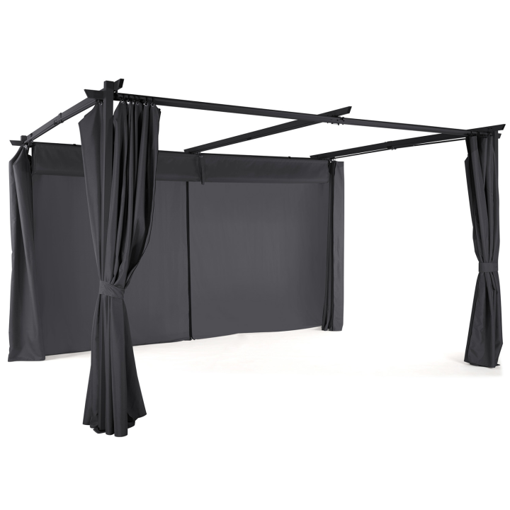 Pergola édition limitée toit rétractable 3x4M et rideaux 4 côtés gris anthracite