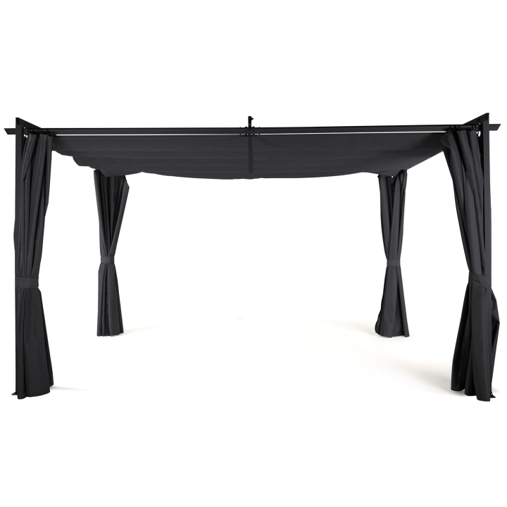 Pergola édition limitée toit rétractable 3x4M et rideaux 4 côtés gris anthracite