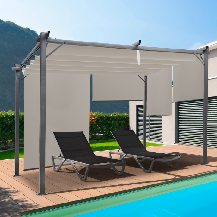 Pergola édition spéciale toit rétractable 3x4 M et 4 stores taupe