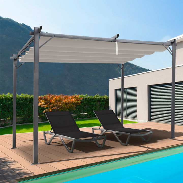 Pergola édition spéciale toit rétractable 3x4 M et 4 stores taupe