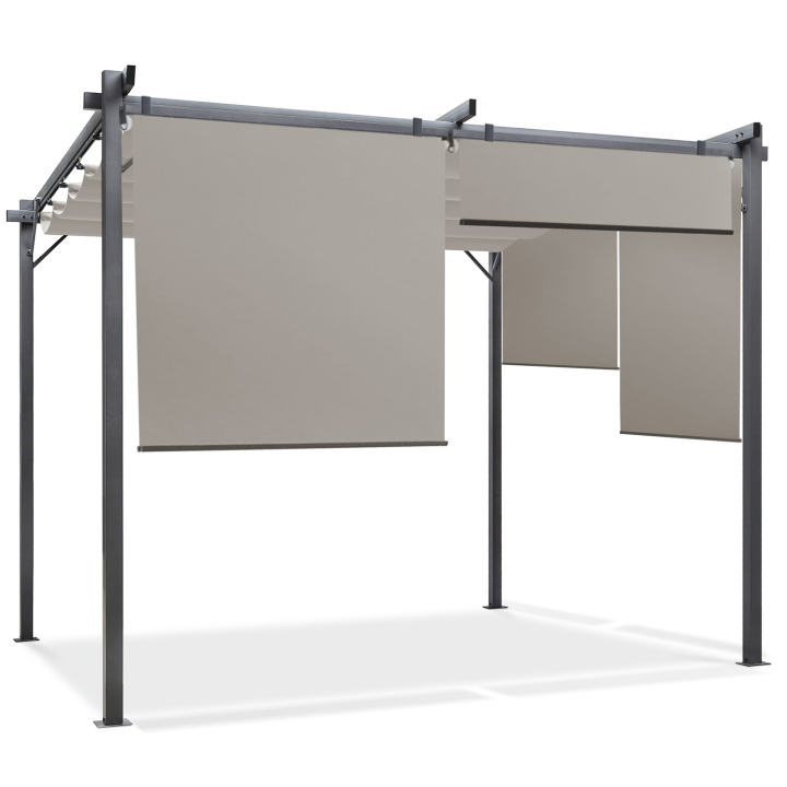 Pergola édition spéciale toit rétractable 3x4 M et 4 stores taupe