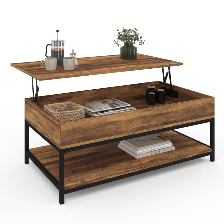 Table basse plateau relevable HAWKINS bois foncé design industriel