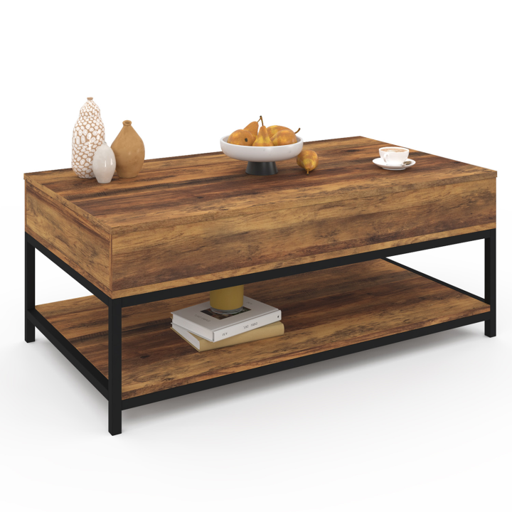 Table basse plateau relevable HAWKINS bois foncé design industriel