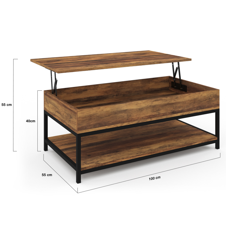 Table basse plateau relevable HAWKINS bois foncé design industriel