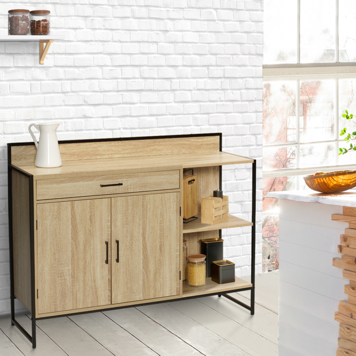 Buffet bas de cuisine 120 CM DETROIT plan de travail H.83 CM 2 portes + tiroir design industriel