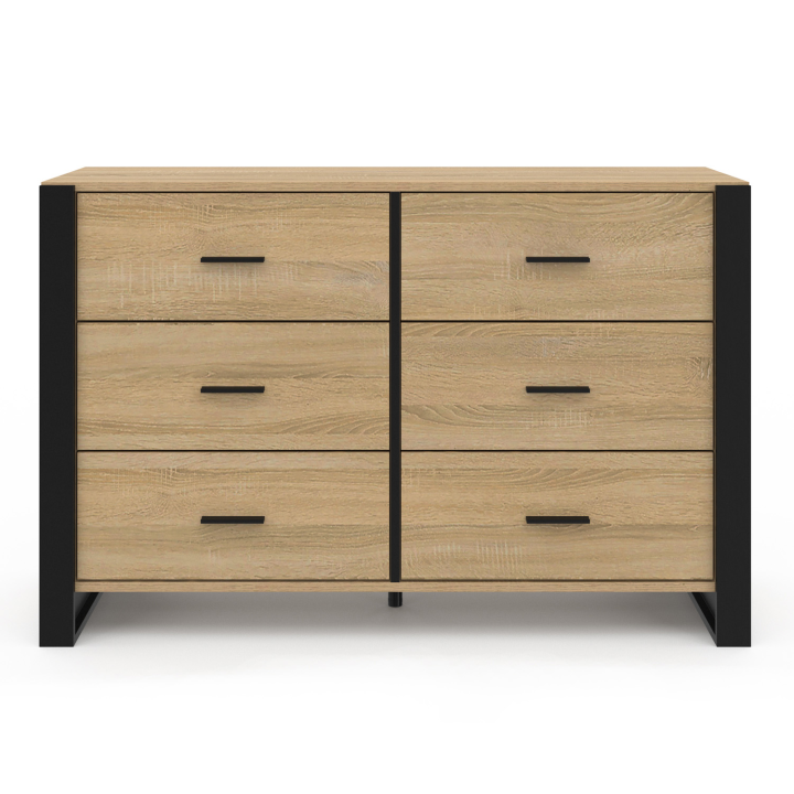 Commode 6 tiroirs ONYX 115 cm bois et noir