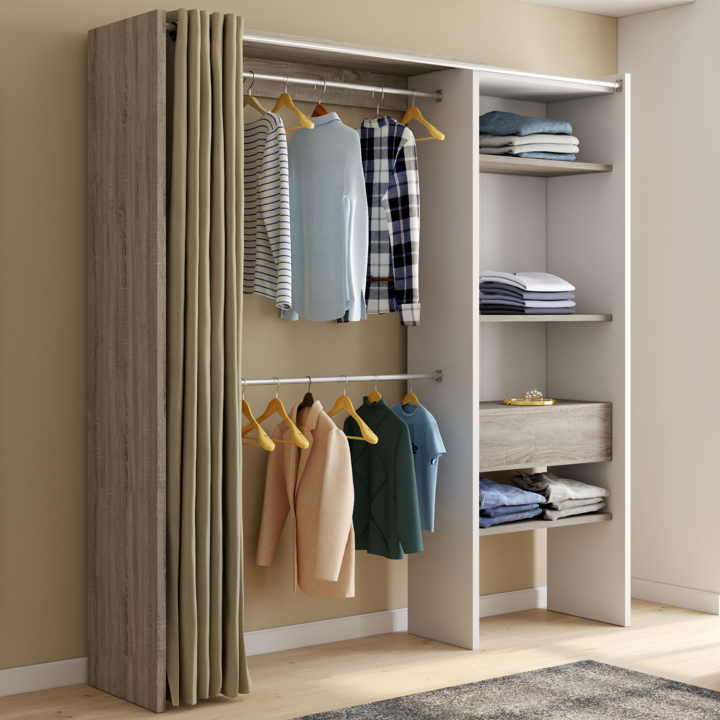 Dressing extensible MARTY 120/170 x 50 x 180 cm blanc et hêtre