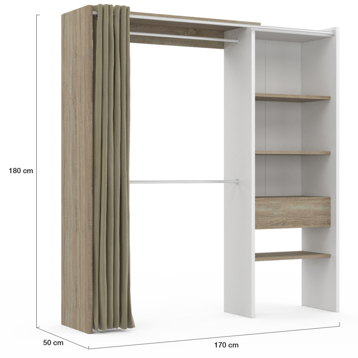 Dressing extensible MARTY 120/170 x 50 x 180 cm blanc et hêtre