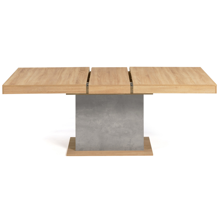 Table à manger extensible rectangle EDEN 6-10 personnes bois et effet béton 160-200 cm