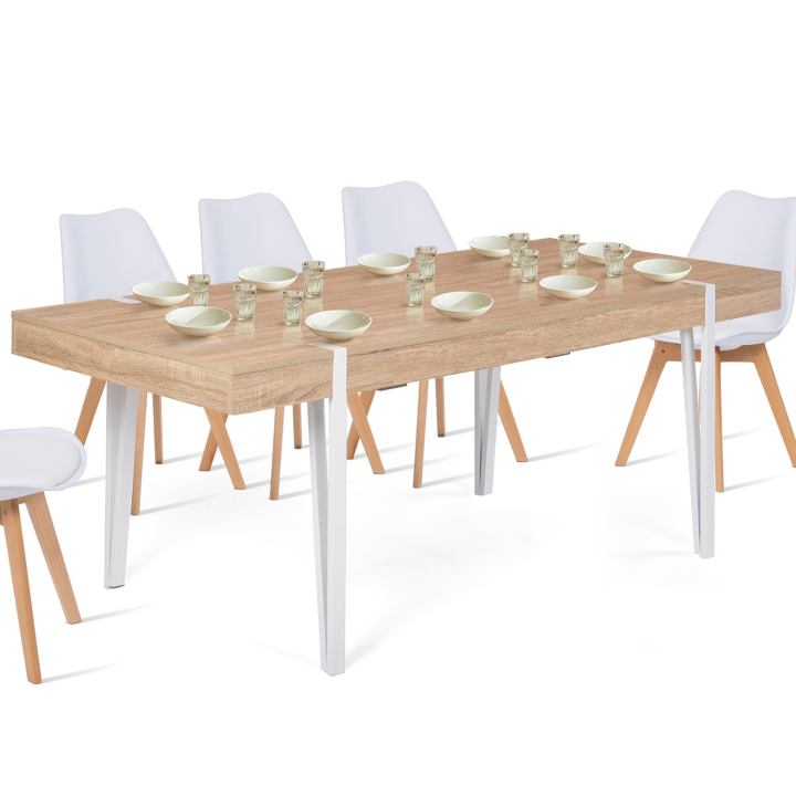 Table à manger rectangle AUSTRIA 10 personnes bois pieds épingle blanc 200 cm 