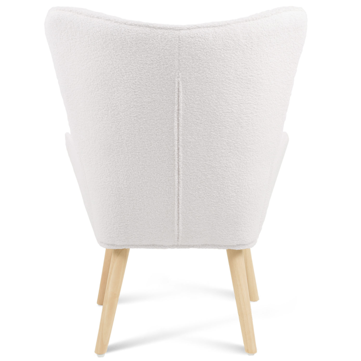 Fauteuil scandinave IVAR avec repose pieds en tissu bouclette blanc