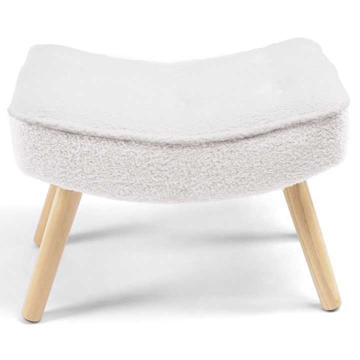 Fauteuil scandinave IVAR avec repose pieds en tissu bouclette blanc