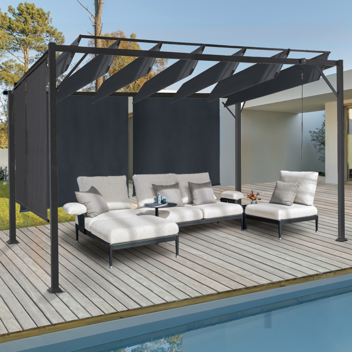 Pérgola de lamas orientables 3x3 m con 4 persianas gris antracita | ID Market