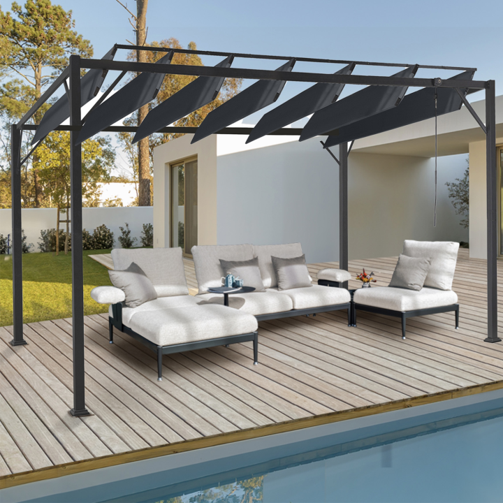 Pergola édition luxe lames orientables 3x3 M et 4 stores gris anthracite