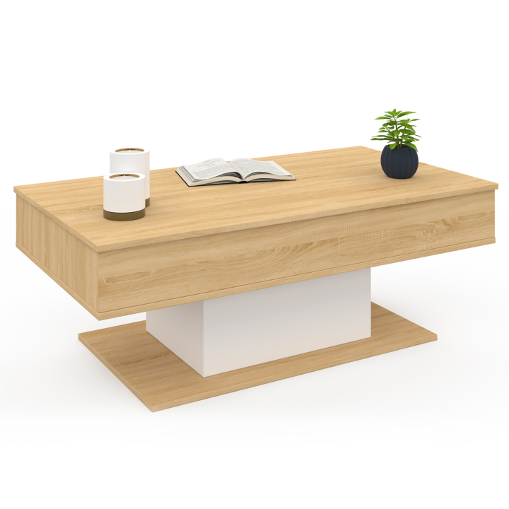 Table basse plateau relevable EDEN bois et blanc