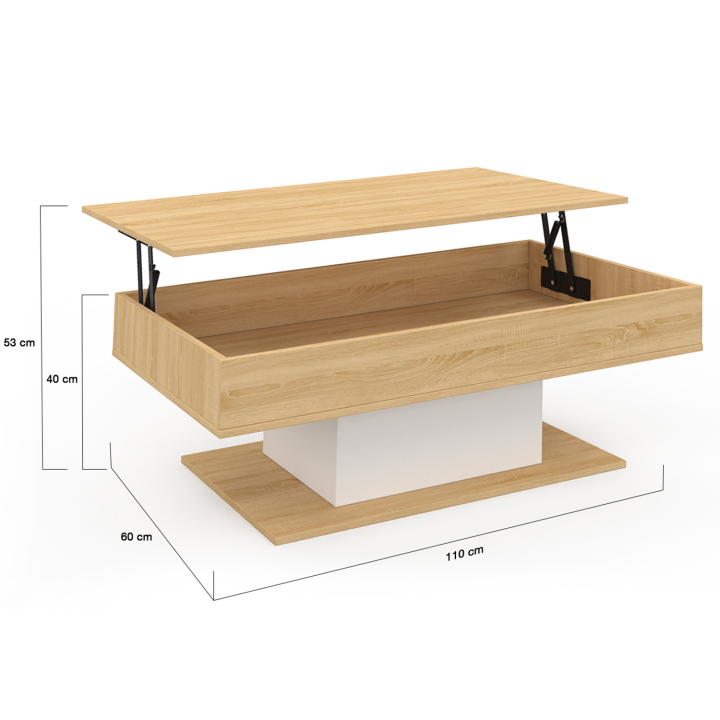 Table basse plateau relevable EDEN bois et blanc