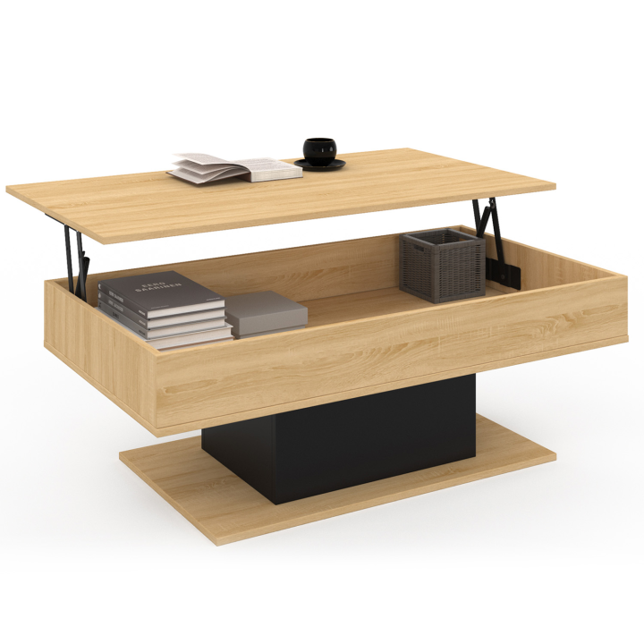 Table basse plateau relevable EDEN bois et noir