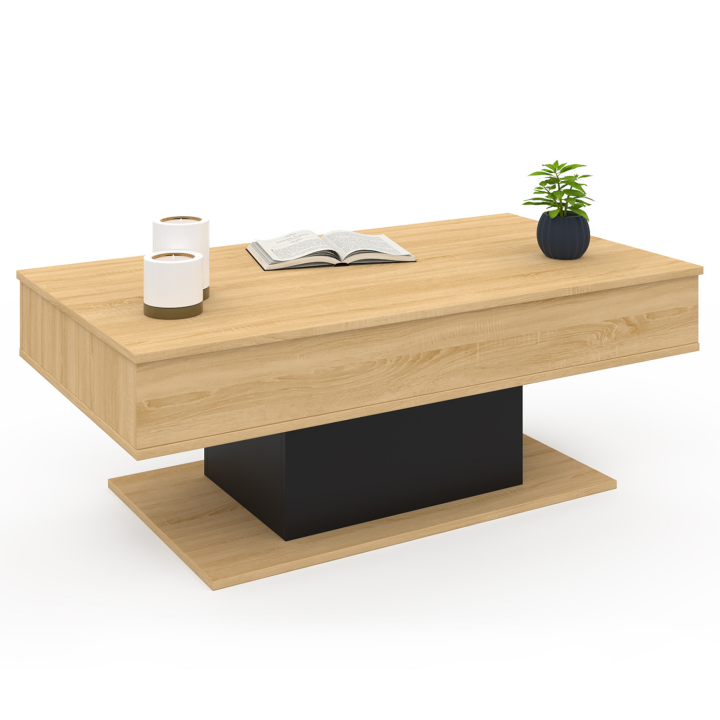 Table basse plateau relevable EDEN bois et noir