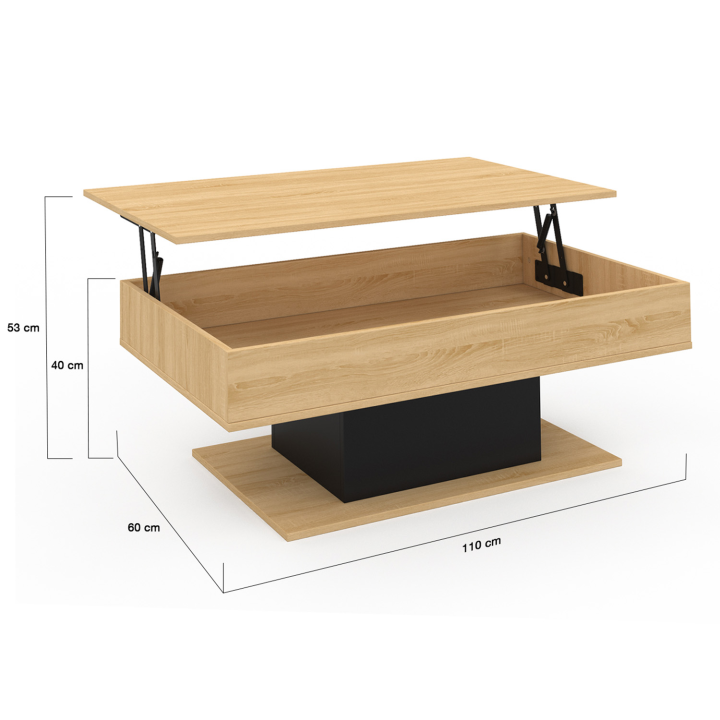 Table basse plateau relevable EDEN bois et noir