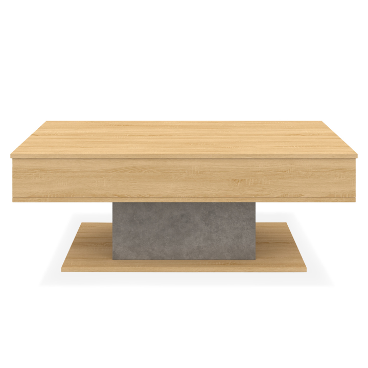 Mesa de centro elevable EDEN en madera de haya y aspecto de hormigón