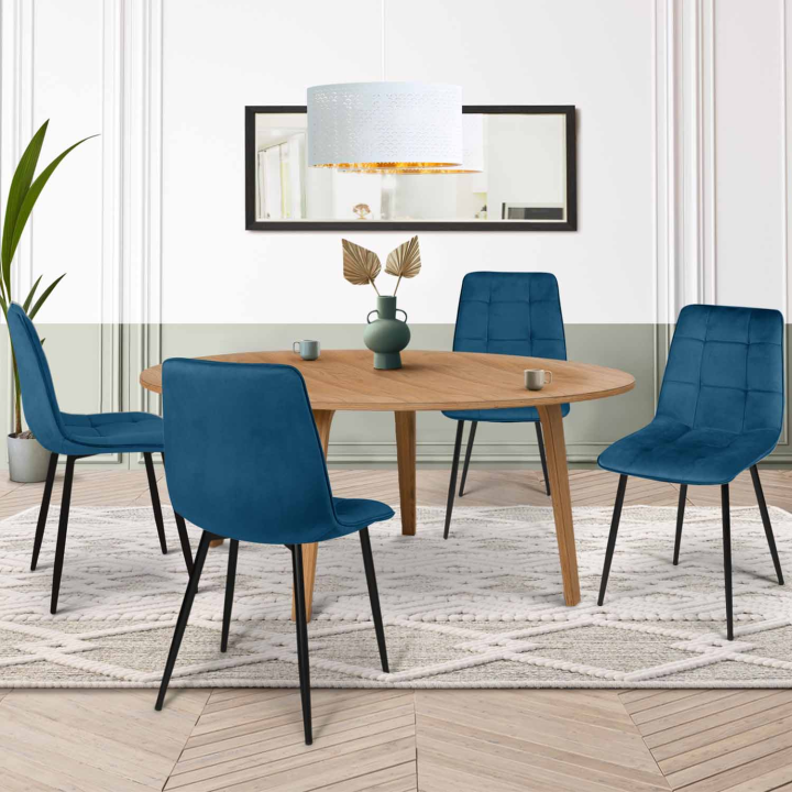 Lot de 4 chaises MILA en velours bleu pour salle à manger