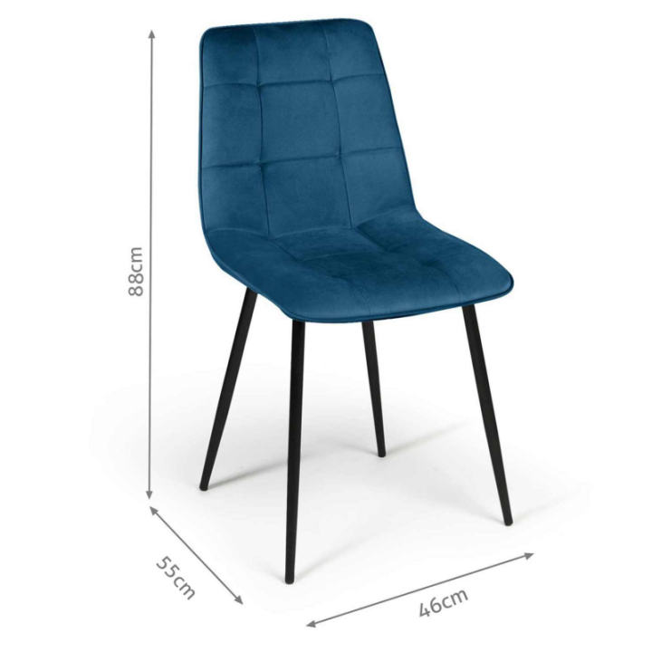 Lot de 4 chaises MILA en velours bleu pour salle à manger