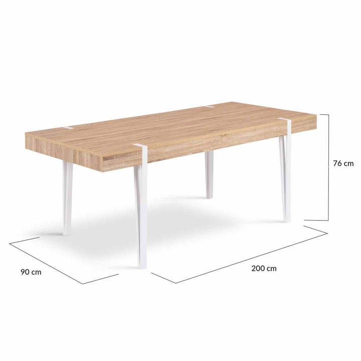 Table à manger rectangle AUSTRIA 10 personnes bois pieds épingle blanc 200 cm 